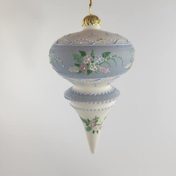 Vintage Rhyn Rivet Ivory White and Blue Porcelain Christmas Ornament - Picture 2 of 3